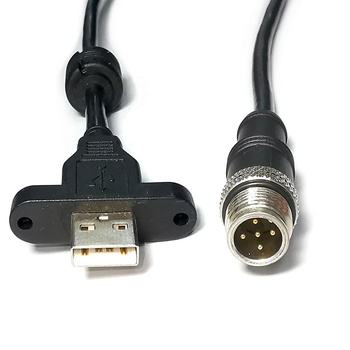 USB 2.0 type A male to M12 5 pin a-code male cable for industrial cameras